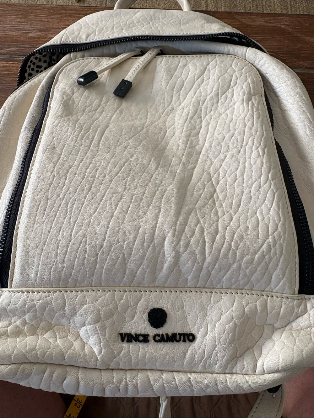 Vince Camuto Cream Pebbled Leather Backpack with Black Accents